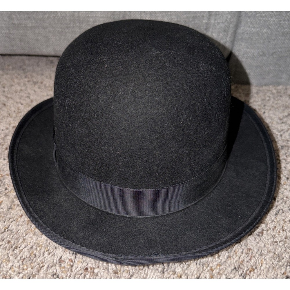 Vintage HXC Black Wool Bowler Derby Hat Men's Medium Made in USA Formal Costume